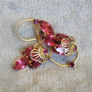 Vintage Gold Tone Fuchsia Pink Rhinestone Statement Pin Brooch BR1